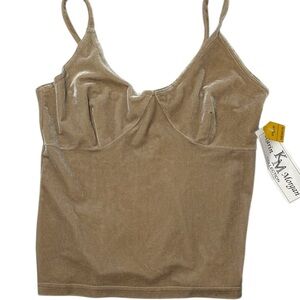 Vintage Tan Velvet Camisole spaghetti tank Top‎ medium